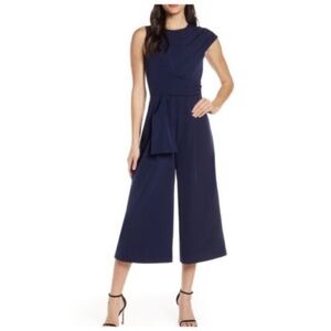Harlyn tie cropped wide leg jumpsuit in navy size L